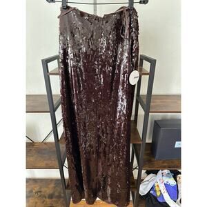 STAUD Casey Sequined Strapless Maxi Dress Bronze 12